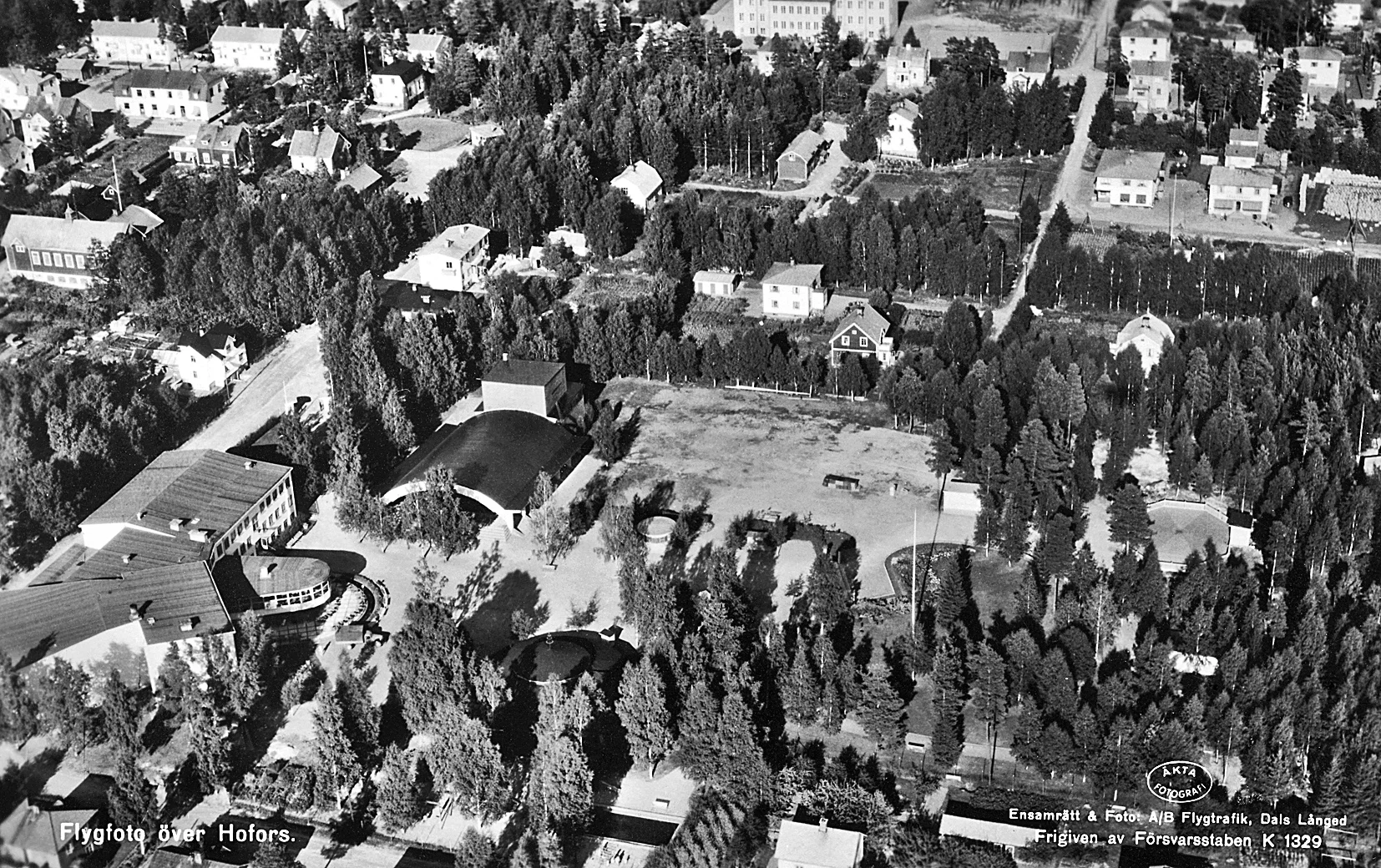 Flygfoto över Hofors samhälle, troligen på 1940-talet